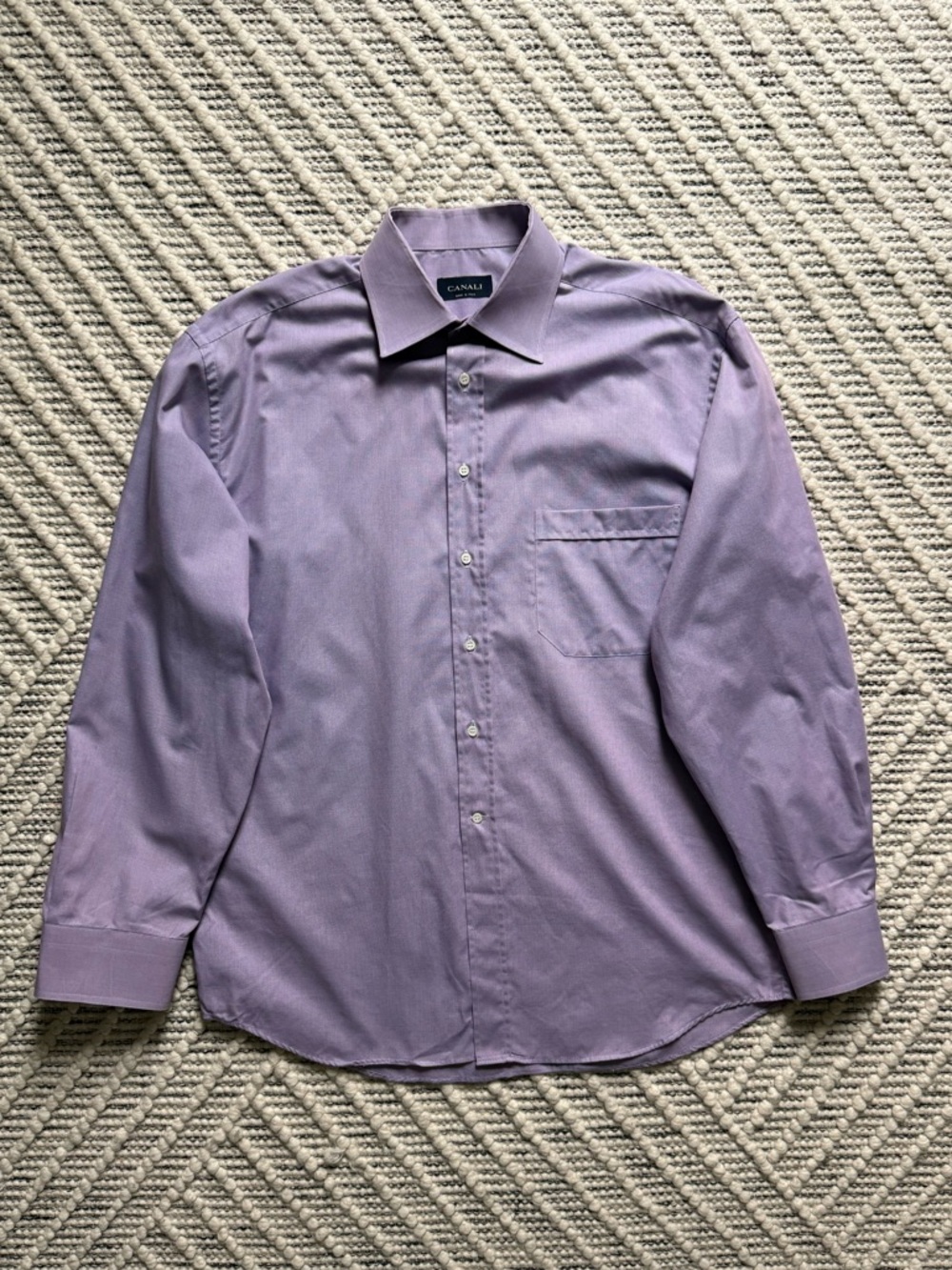Canali Lavender Textured Dress Shirt Size 17 / 43 XL Made in Italy 100% Cotton